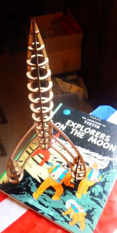 Explorers on the Moon Rocket stannding on the cover of the Tintin book, 'Explorers on the Moon'